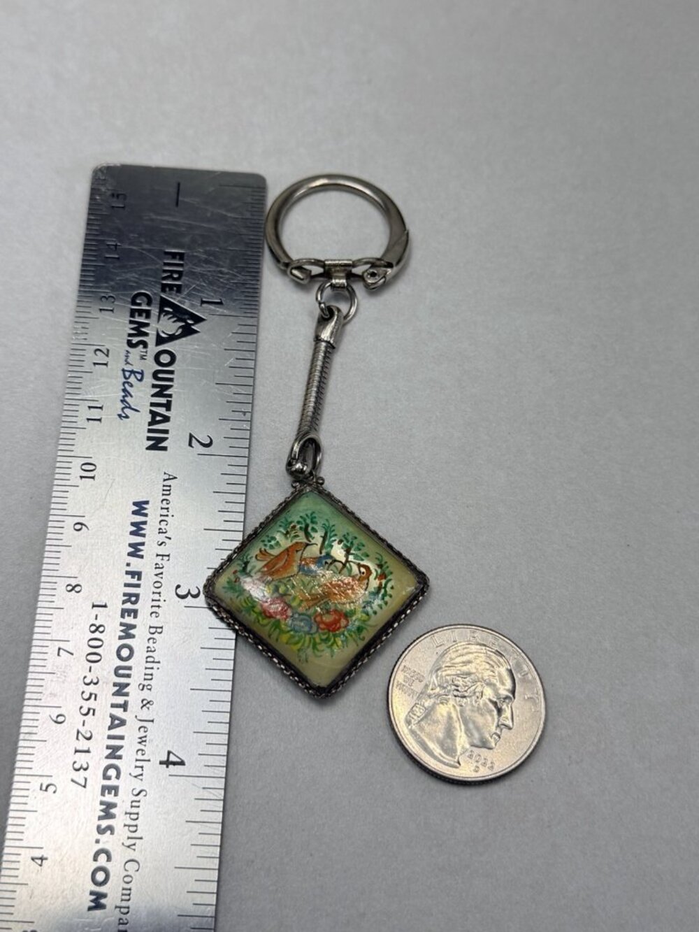 Vintage Enamel Double Sided Keychain Hand Painted Scene Pendant - Picture 7 of 7